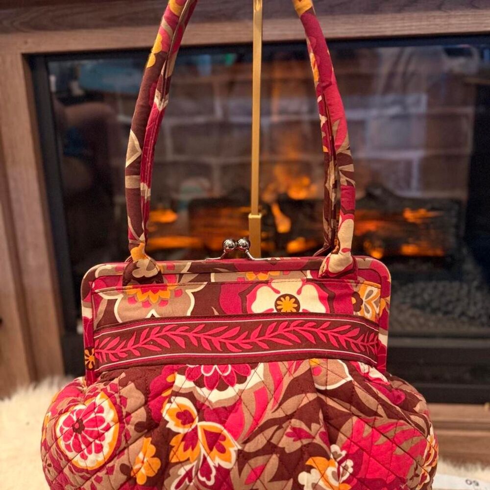 Vera Bradley quilted floral kiss-lock Alice shoulder bag in pink brown and orang